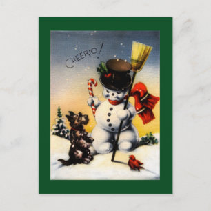 Cartão Postal Snowman britânico e Scotty Dog Cheerio!