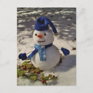 Cartão Postal Snowman com Blue Hat e Scarf