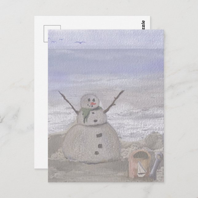 Cartão Postal Snowman Congelado Na Praia (Frente/Verso)