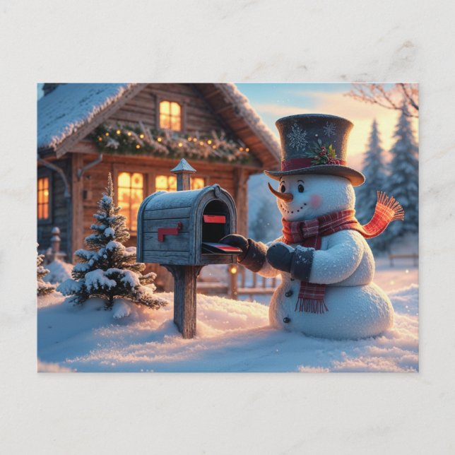 Cartão Postal Snowman de Natal e Caixa de Correio (Frente)