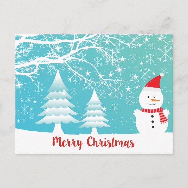 Cartão Postal Snowman E Abstrato Snowflakes (Frente)