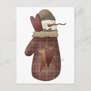 Cartão Postal Snowman e Mitten