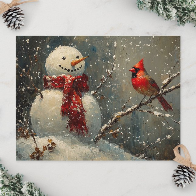 Cartão Postal Snowman e uma pintura a óleo cardeal (Criador carregado)