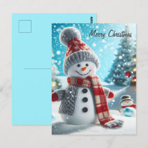 Cartão Postal Snowman em pé na paisagem de inverno