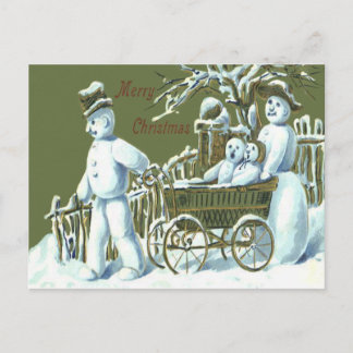 Cartão Postal Snowman Family Walk Stroll Snow