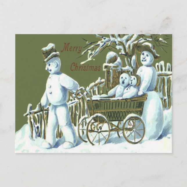Cartão Postal Snowman Family Walk Stroll Snow (Frente)