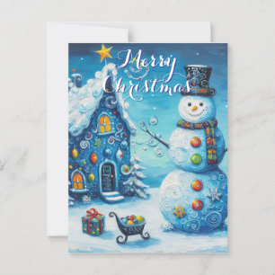 Cartão Postal Snowman House Apresenta Natal Personalizado