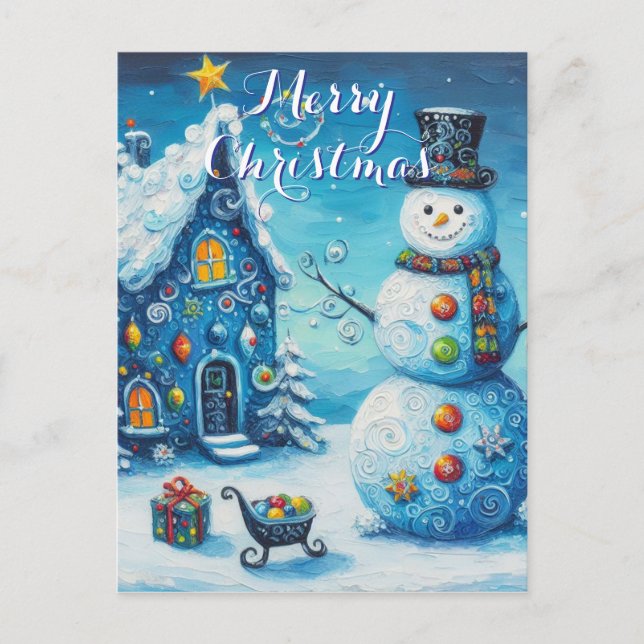 Cartão Postal Snowman House Apresenta Natal Personalizado (Frente)