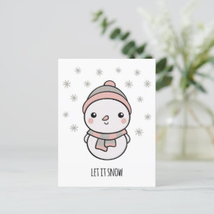 Cartão Postal Snowman kawaii deixou nevar