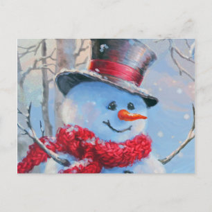 Cartão Postal Snowman na floresta