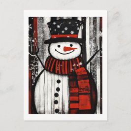 Cartão Postal Snowman Red, Black & White Holiday Chee