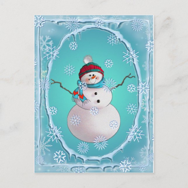 Cartão Postal SNOWMAN, SCARF & SNOW HAT de SHARON SHARPE (Frente)