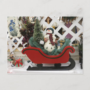 Cartão Postal Snowman & Sleigh