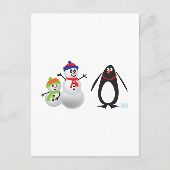 Cartão Postal Snowmen e Pinguim (Frente)