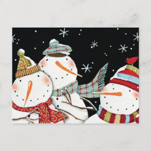 Cartão Postal Snowmen moderno sorri