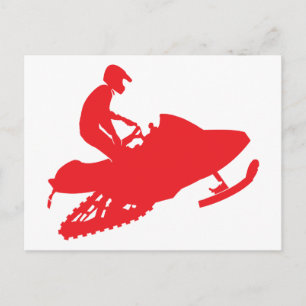Cartão Postal Snowmobiler/Red Sled