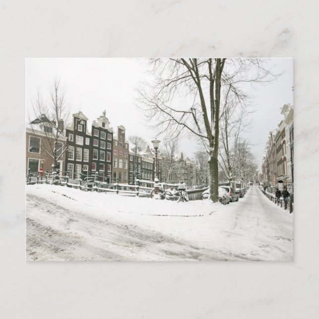 Cartão Postal Snowy Amsterdam nos Países Baixos (Frente)