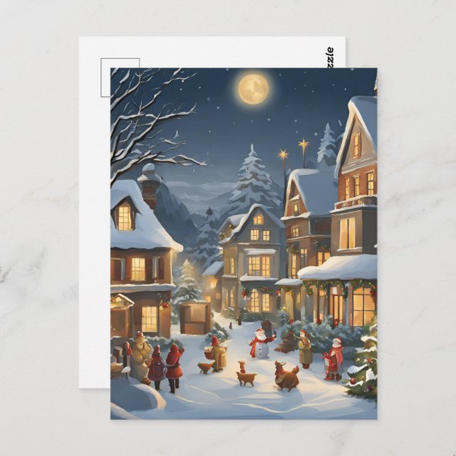 Cartão Postal Snowy Christmas Town (Frente/Verso)