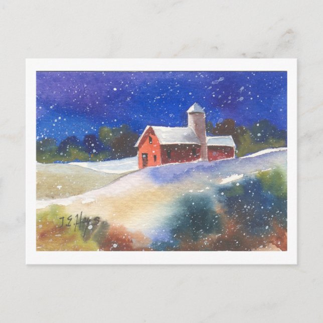 Cartão Postal Snowy Evening Barns (Frente)