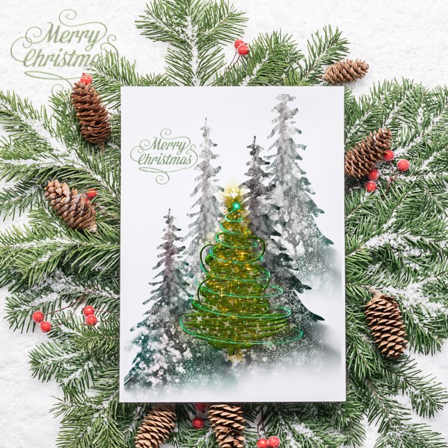 Cartão Postal  Snowy Forest Christmas Tree holiday postcard (Criador carregado)