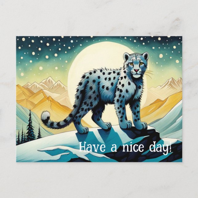 Cartão Postal Snowy Leopardo Snowy Mountain (Frente)