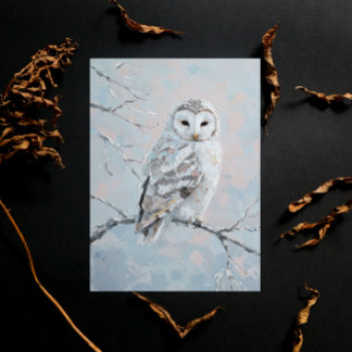 Cartão Postal Snowy Owl on Winter Branch – Nature Art
