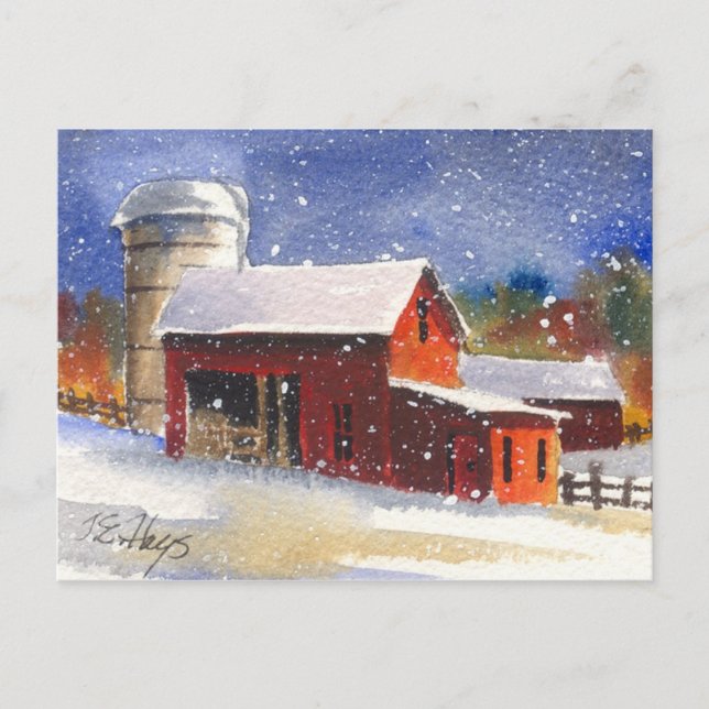 Cartão Postal Snowy Pennsylvania Barns (Frente)