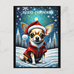 Cartão Postal Snowy Pine Árvore Cute Chihuahua Papais noeis Nata