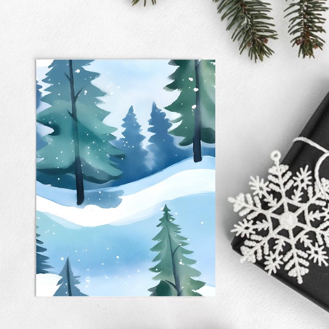Cartão Postal Snowy Pine Forest | Aquarela de inverno (Criador carregado)
