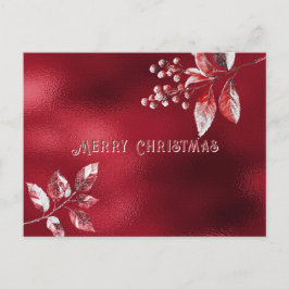 Cartão Postal Snowy Red Leaves Christmas Holiday
