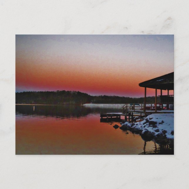 Cartão Postal Snowy Sunset no cais do lago de Arrohead (Frente)