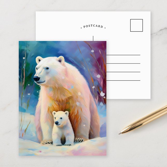 Cartão Postal Snowy Winter Polar Bears Modern Art (Criador carregado)