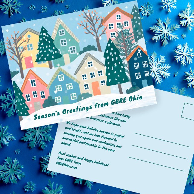 Cartão Postal Snowy Winter Village Holiday Christmas CUSTOM (Snowy Winter Village Holiday Christmas CUSTOM Illustration Non-Photo Business Customer Postcard
)