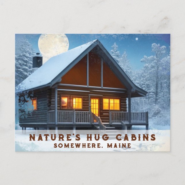 Cartão Postal *~* Snowy Woods Cabin Night Full Moon AP49 (Frente)