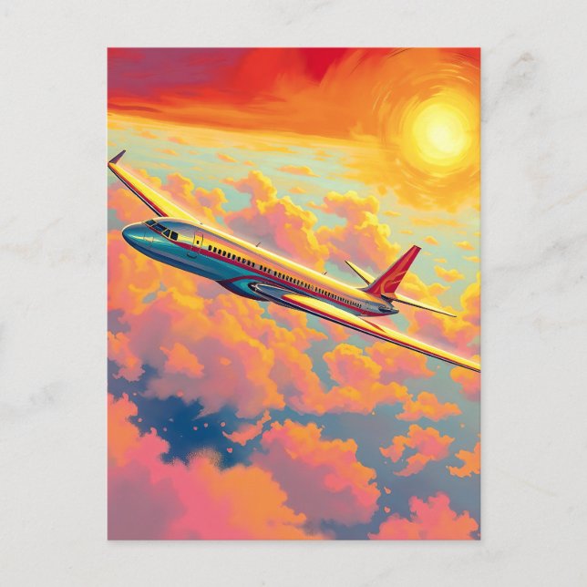 Cartão Postal Soaring Airplane - Vibrant Painterly Style Art (Frente)