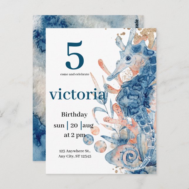 Cartão Postal Sob o mar Blue Beach Whale babyShower (Frente/Verso)