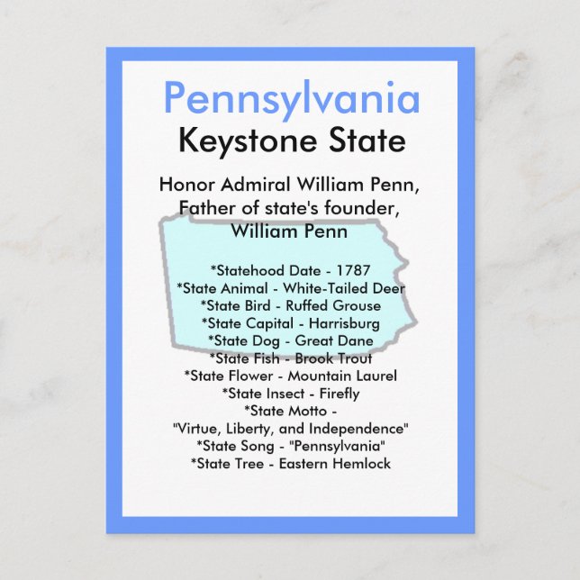 Cartão Postal Sobre a Pensilvânia (Frente)