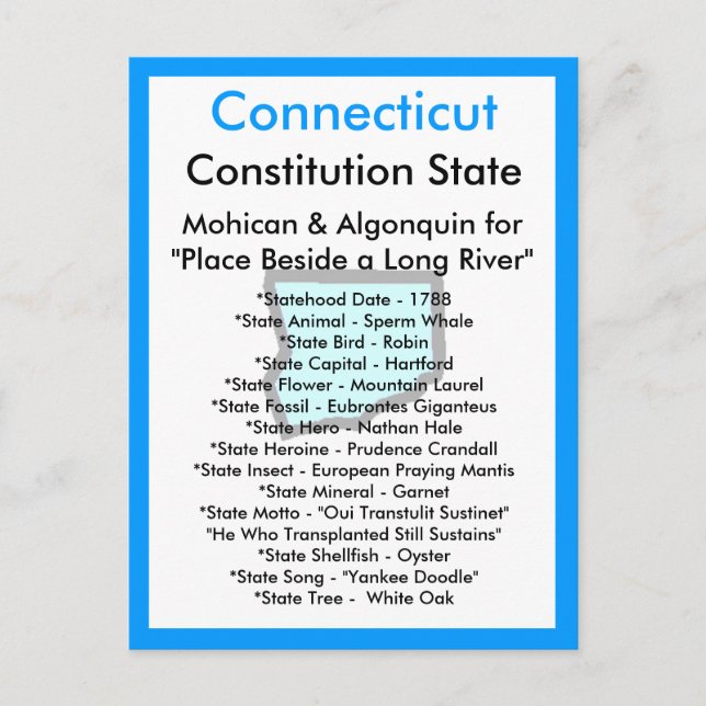 Cartão Postal Sobre o Connecticut (Frente)