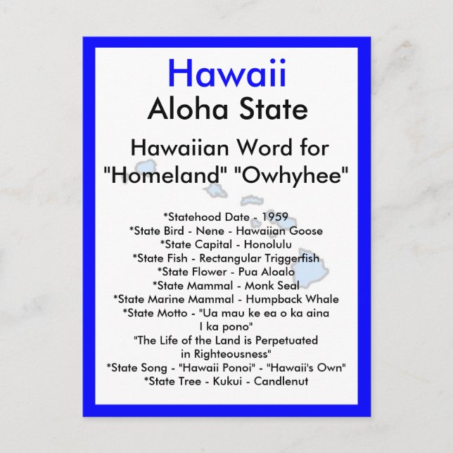 Cartão Postal Sobre o Havaí (Frente)