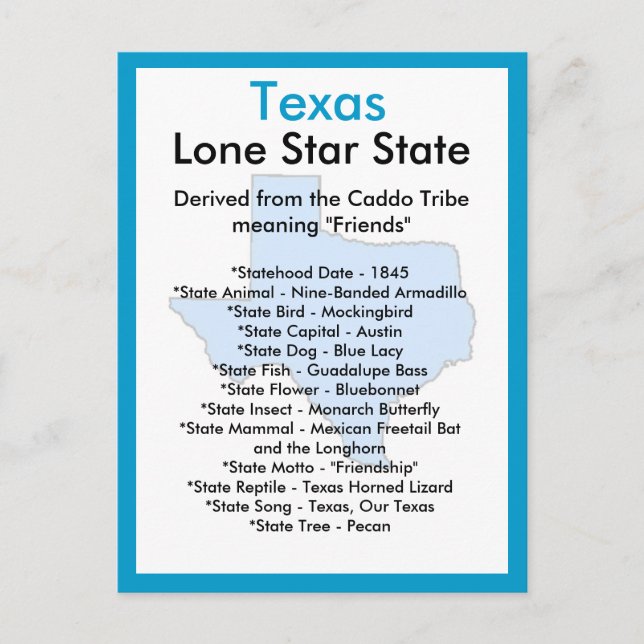 Cartão Postal Sobre o Texas (Frente)