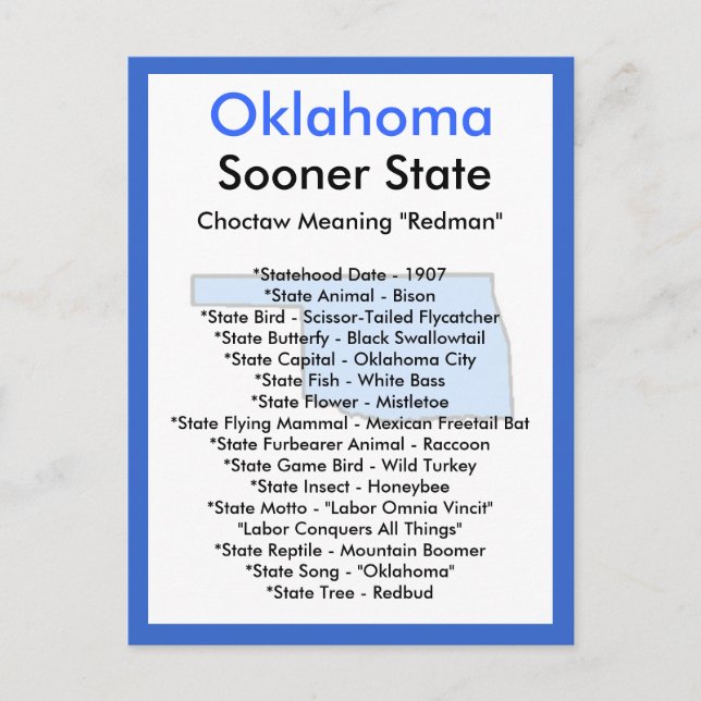 Cartão Postal Sobre Oklahoma (Frente)