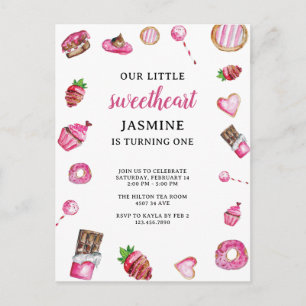 Cartão Postal Sobremesa Querida Primeiro Aniversário Rosa Aquare