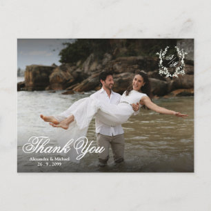 Cartão Postal Sobreposição de Foto com Monograma Elegante Agrade