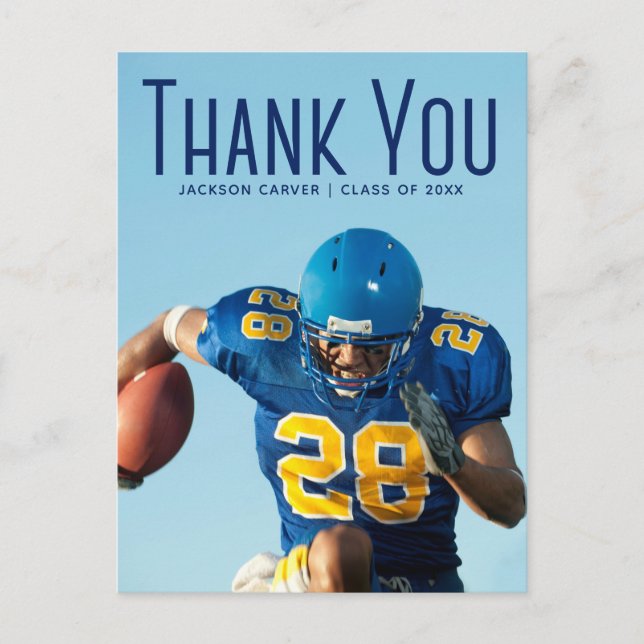 Cartão Postal Sobreposição de Roteiro Azul Foto de Graduado Obri (Frente)