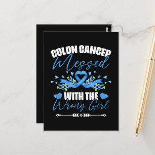 Cartão Postal Sobrevivente de Câncer de Cólon Menina Fita Azul