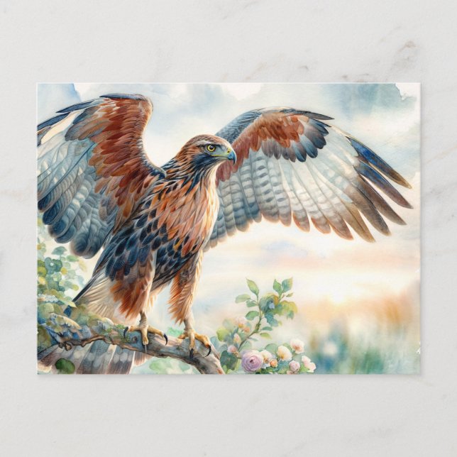 Cartão Postal Sobrinho de Preia Majestoso Hawk Watercolor (Frente)