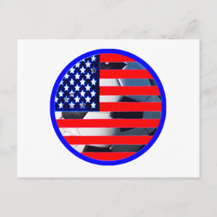 Cartão Postal Soccer Ball & USA Flag2 MUSEUM Zazzle Blue-C