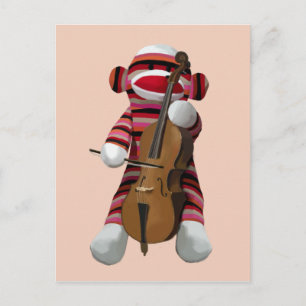 Cartão Postal Sock Monkey e Cello 2