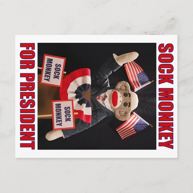 Cartão Postal Sock Monkey for President (Frente)