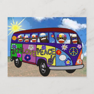 Cartão Postal Sock Monkey Peace Bus 2